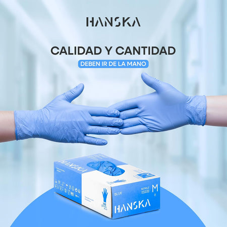Guantes de nitrilo HANSKA azules sin polvo, caja de 100 unidades
