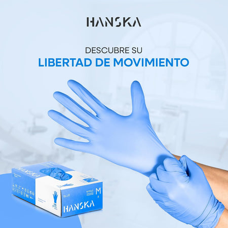 Guante de nitrilo HANSKA colocado en la mano: libertad de movimiento
