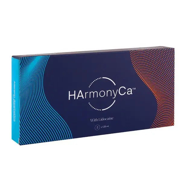 HarmonyCA Lidocaine dermal fillers packaging, advanced formula for skin volume restoration, fast shipping in Europe.