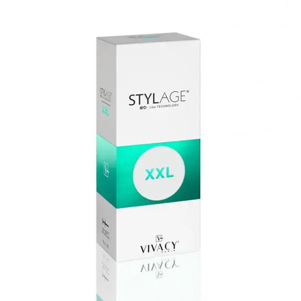 Stylage XXL Bi-SOFT dermal filler packaging featuring advanced hyaluronic acid technology for facial volume correction.