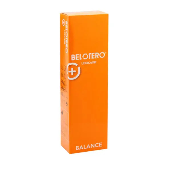 Belotero Balance Lidocaine packaging for dermal filler with hyaluronic acid, promoting hydration and comfort during application.