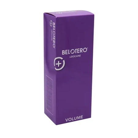 Belotero Volume Lidocaine dermal filler packaging, ideal for facial volume restoration and rejuvenation.