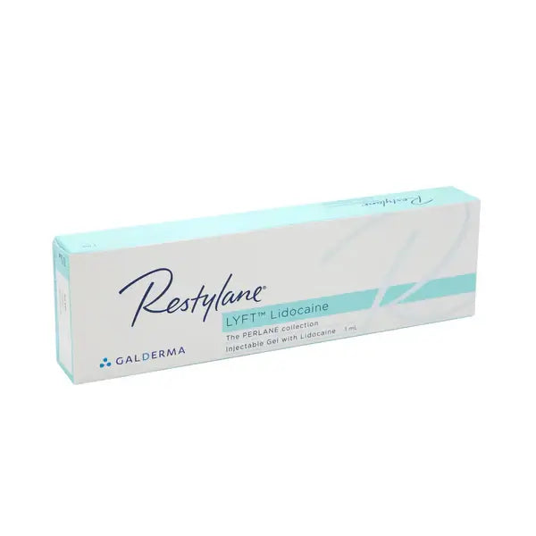 Restylane Lyft Lidocaine dermal filler packaging, designed for facial volume restoration and contour enhancement.