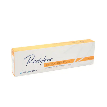 Restylane Vital Skinboosters with Lidocaine box, a premium dermal filler for skin hydration and elasticity enhancement.